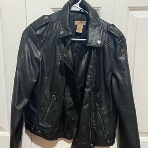 Cropped Faux Leather Bomber Jacket